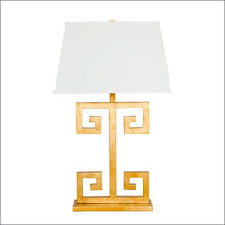 Gold Leaf Greek Key Lamp Base with Rectangular - Lamp Bases