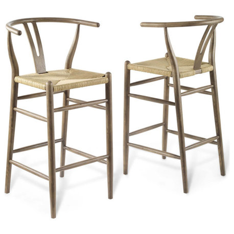 Amish Wood Bar Stool Set of 2 - Gray