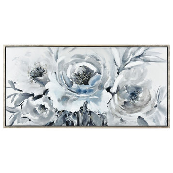 Framed Hand PaintedBlue Peony Acrylic on Canvas Painting for Traditional Living
