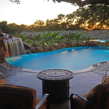Grotto Waterfall Slide Swimming Pool with Spa