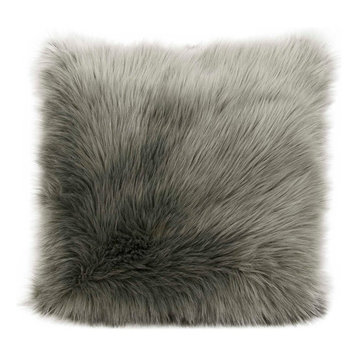 Mina Victory Fur Remen Faux Fur Pillow, Silver/Gray, 22"x22"