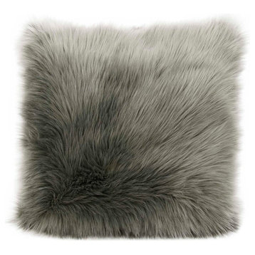 Mina Victory Fur Remen Faux Fur Pillow, Silver/Gray, 22"x22"