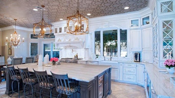 Transitional Two Tone Kitchen with Stacked Cabinets