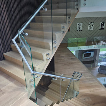 Project #129 | Modern White Oak Staircase with Slanted Risers