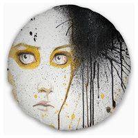 Beautiful Girl with Yellow Eyes Abstract Portrait Throw Pillow, 20" Round