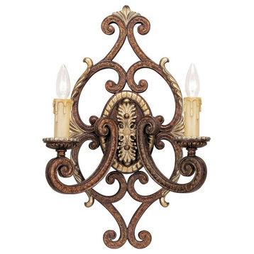 2 Light Wall Sconce in French Country Style - 14.25 Inches wide by 21.25 Inches