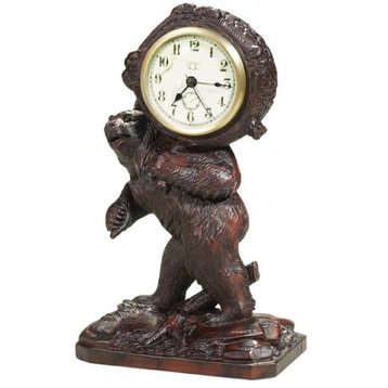 Mantel Clock MOUNTAIN Lodge Upright Smiling Bear with Back Pack