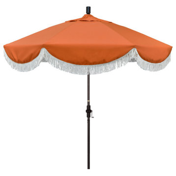 9' Bronze Surfside Patio Umbrella With Ribs and White Fringe, Melon