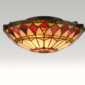 3-Light Tiffany Style Flush Mount Ceiling Light Stained Glass