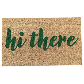 Hand Painted "Hi There" Script Welcome Mat, Amazon Dark Green