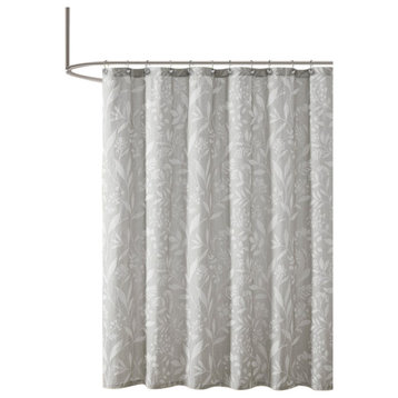 Croscill Home Winslow Botanical Textured Cotton Shower Curtain, Gray