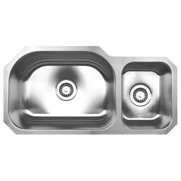 Whitehaus WHNDBU3317 Double Bowl Undermount Sink - Brushed Stainless Steel
