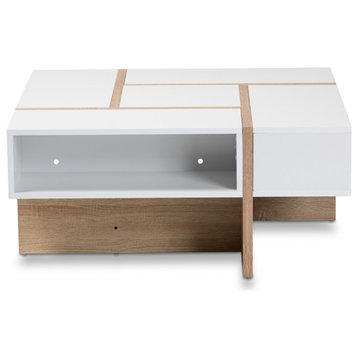 Modern Two-Tone White And Oak Finished Wood Coffee Table