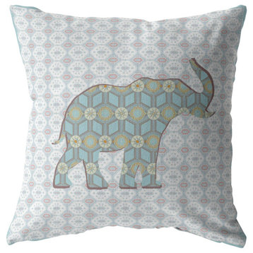 16" Blue Elephant Indoor Outdoor Throw Pillow