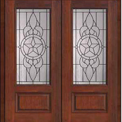 Prehung Entry Double Door 80 Fiberglass Brazos 1 Panel 3/4 Lite Glass - Front Doors