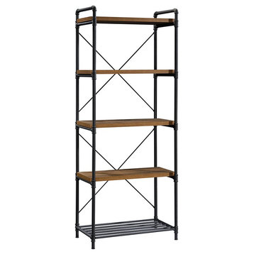 Sauder Iron City Engineered Wood/Metal 5 Shelf Bookcase in Checked Oak/Black