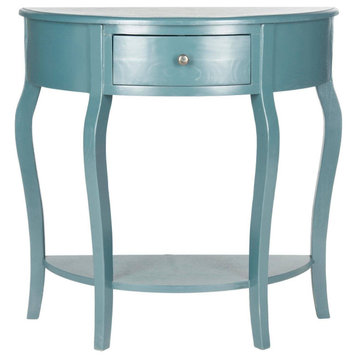 Elegant Console Table, Curved Legs & Small Drawer With Round Knob, Slate Teal