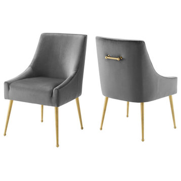 Discern Upholstered Performance Velvet Dining Chair Set of 2, Gray