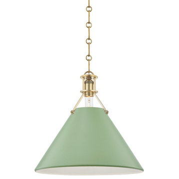 Hudson Valley Painted No.2 1-Light Large Pendant MDS352-AGB/LFG, Aged Brass
