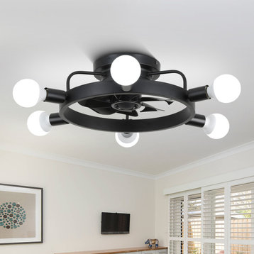 Oaks Aura 6-light Sputnik Sphere Flush Mount Ceiling Fan with Lights and Remote, Black