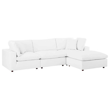 Milan White Down Filled Overstuffed Vegan Leather 4-Piece Sectional Sofa