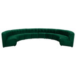 Meridian Furniture - Limitless Velvet Upholstered 10-Piece Modular Sectional, Green - Invest in your home's comfort with this Limitless 10 Piece Sectional. This modular unit offers tons of flexibility in the number of ways that you can put each piece in the Limitless collection together to get the ideal customized look. Upholstered in green velvet, this beautiful piece is soft and cool to the touch, so you can feel comfortable from every angle. Button and channel tufting add to this unit's upscale look and contemporary charm.