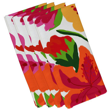 22"x22" Tropical Floral, Floral Print Napkin, Bright Pink, Set of 4