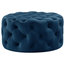 Sidney Round Cocktail Ottoman, Allover Tufted, Castered Legs, Velvet, Navy