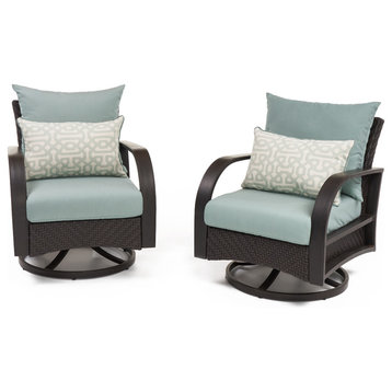 Barcelo 2 Piece Aluminum Outdoor Patio Motion Rotating Club Chairs, Spa Blue
