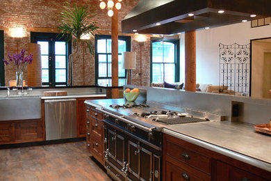 Design ideas for an eclectic kitchen in New York with porcelain floors.