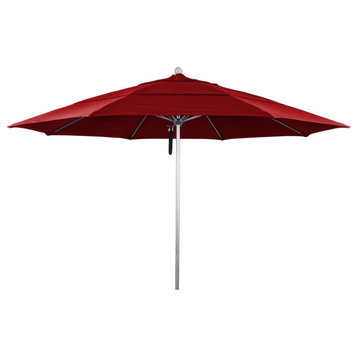 11' Fiberglass Market Umbrella PO DVent Silver Anodized, Olefin, Red