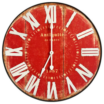 Large Red Vintage Style Clock