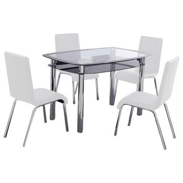 Best Master Bailee 5-Piece Contemporary Glass & Faux Leather Dinette Set - White