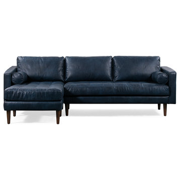 Poly and Bark Napa Left Sectional Sofa, Midnight Blue