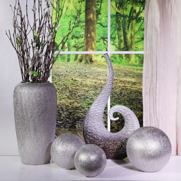 Sagebrook Home Ceramic 6/5/4" Orbs, Silver Vase, Set of 3