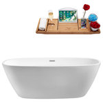 Streamline - 59" Streamline N-700-59FSWH-FM Soaking Freestanding Tub With Internal Drain - This modern Streamline 59" deep soaking bathtub is designed with a beautiful white gloss finish and an internal drain to keep its sleek design. This soft curved bathtub can hold up to 69gallons of water. FREE Bamboo Bathtub Caddy Included in Purchase!