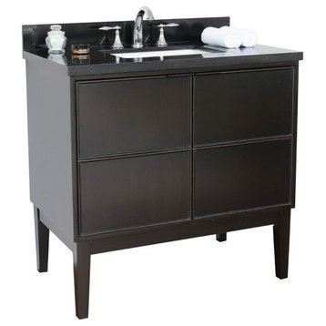 37" Single Vanity, Cappuccino Finish With Black Galaxy Top And Rectangle Sink