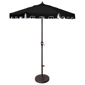 7.5' Greek Key Patio Umbrella With Fiberglass Ribs and Tassels, Black