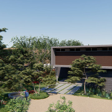 Jardín residencial en vivienda unifamiliar de aspecto minimalista