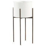 Four Hands - Jed Tall Planter-White High Gloss - Sophisticated edge. Slim legs of weathered brass-finished iron support an inset planter of glossy white iron. Plastic plant liner recommended (not included). Great indoors or out. Cover or store indoors during inclement weather and when not in use.