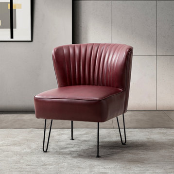 Upholstered Accent Side Chair With Tufted Back, Burgundy