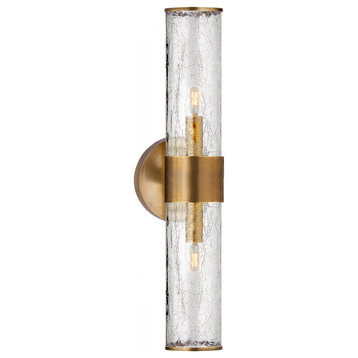 Bathroom Wall Sconce, 2-Light Antique Burnished Brass, Crackle Glass, 22"H