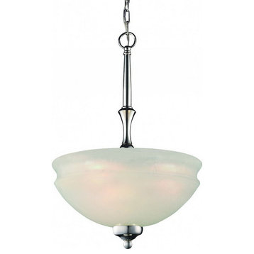 Polished Nickel and Silk White Glass Chandelier
