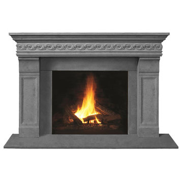 Fireplace Stone Mantel 1110S.511 With Filler Panels, Gray, With Hearth Pad