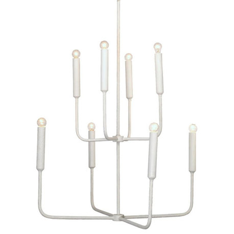 Minimalist Linear White 8 Light Two Tier Chandelier 36 in Plaster of Paris Gesso