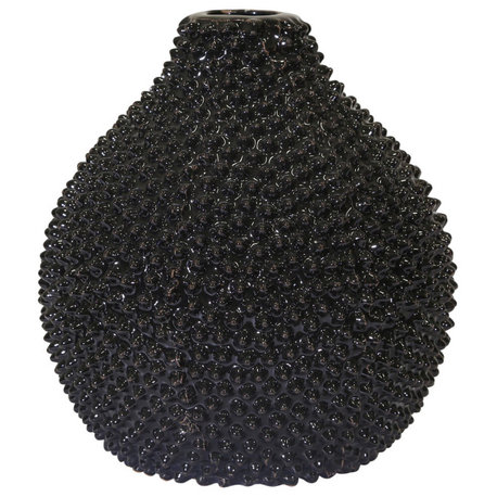 Decorative Ceramic Vase, Black, 7.25"x7.25"x8"