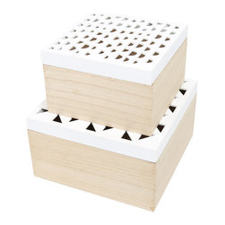 Cutout Wood Storage Box, Set of 2, 7.75 x 4.5 x 7.75 inches, Beige - Products
