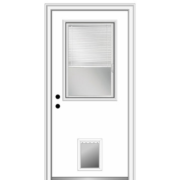 Mini Blinds 1/2 Lite, Pet Steel Front Door, 31.5"x81.75", Right Hand in-Swing