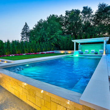 Hinsdale, IL Rectilinear Pool with Hot Tub Inside and Infinity Edge