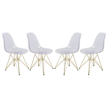 Cresco Eiffel Base Molded Dining Chair, Gold Base, Set of 4, Clear